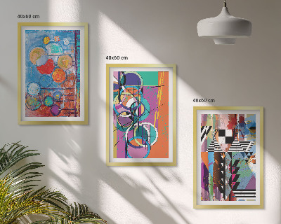 Set of 3 framed wall art pieces Colorful abstract circles geometry