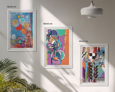 Set of 3 framed wall art pieces Colorful abstract circles geometry