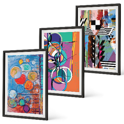 Set of 3 framed wall art pieces Colorful abstract circles geometry