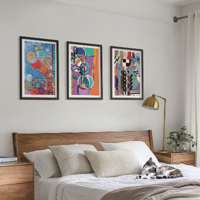 Set of 3 framed wall art pieces Colorful abstract circles geometry