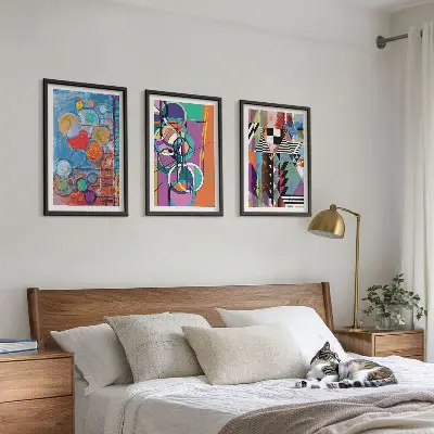 Colorful abstract geometric circles wall art set of 3 framed pieces