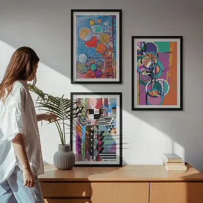 Colorful abstract geometric circles wall art set of 3 framed pieces