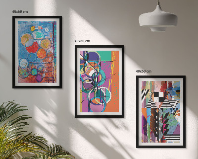 Set of 3 framed wall art pieces Colorful abstract circles geometry