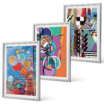 Set of 3 framed wall art pieces Colorful abstract circles geometry