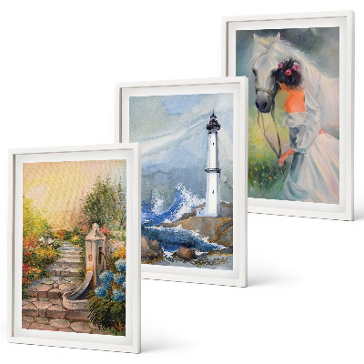 Three-piece wall art piece Scenery lighthouse horse girl