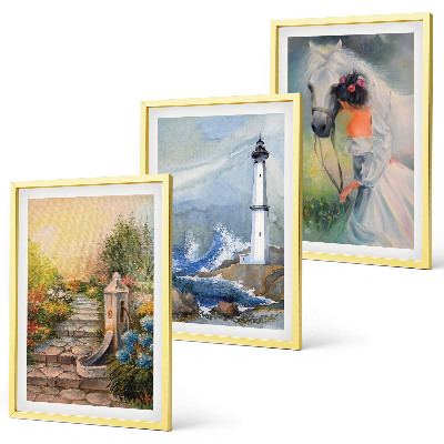 Three-piece wall art piece Scenery lighthouse horse girl