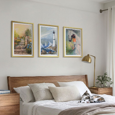 Three-piece wall art piece Scenery lighthouse horse girl
