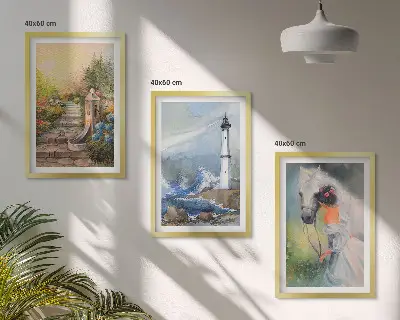 Three-piece lighthouse and horse scenery wall art scenery wall art representing a girl with a lighthouse and a horse