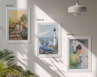 Three-piece wall art piece Scenery lighthouse horse girl