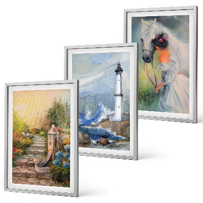 Three-piece wall art piece Scenery lighthouse horse girl
