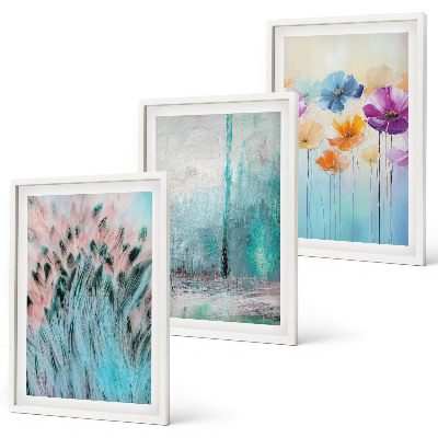 Set of 3 framed wall art pieces Pastel flowers background patterns
