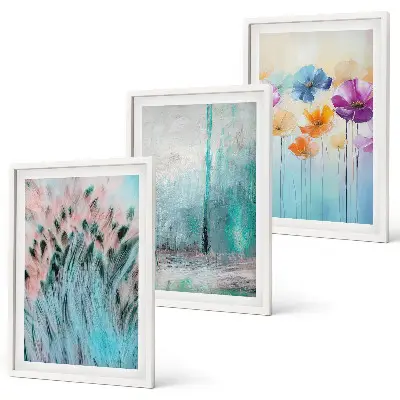 Pastel flowers background patterns wall art set of 3 framed pieces