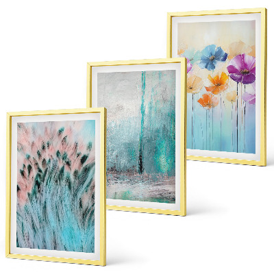 Set of 3 framed wall art pieces Pastel flowers background patterns