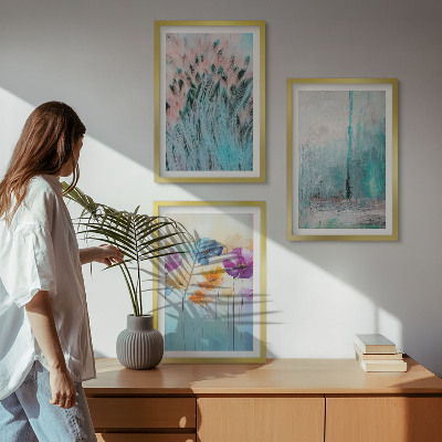 Set of 3 framed wall art pieces Pastel flowers background patterns