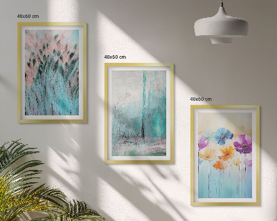 Set of 3 framed wall art pieces Pastel flowers background patterns