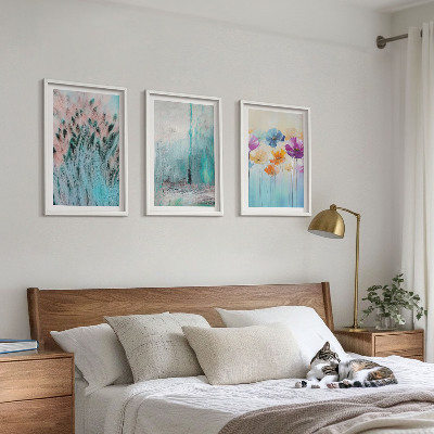 Set of 3 framed wall art pieces Pastel flowers background patterns