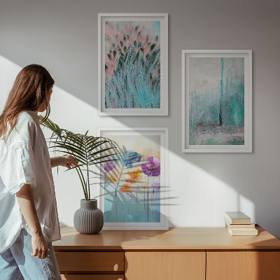Set of 3 framed wall art pieces Pastel flowers background patterns