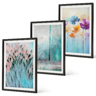 Pastel flowers background patterns wall art set of 3 framed pieces