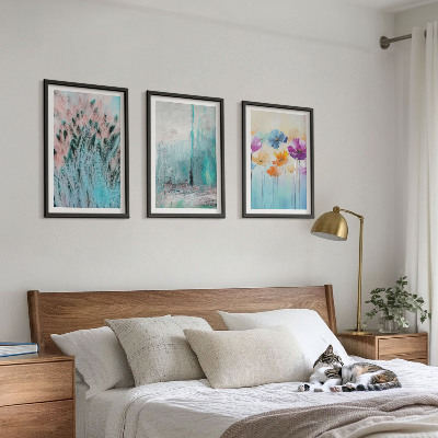 Set of 3 framed wall art pieces Pastel flowers background patterns