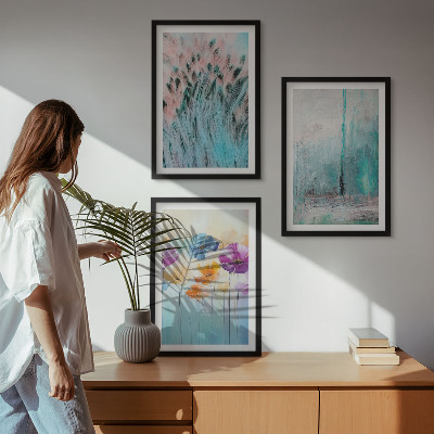 Set of 3 framed wall art pieces Pastel flowers background patterns