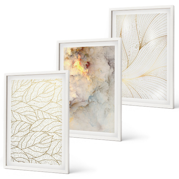 Three-piece wall art piece Leaves patterns marble abstract