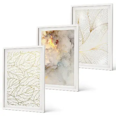 Three-piece abstract marble leaf wall art with leaf patterns