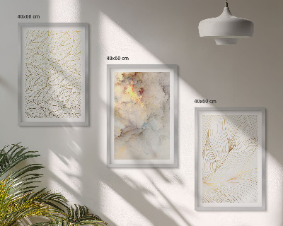 Three-piece wall art piece Leaves patterns marble abstract
