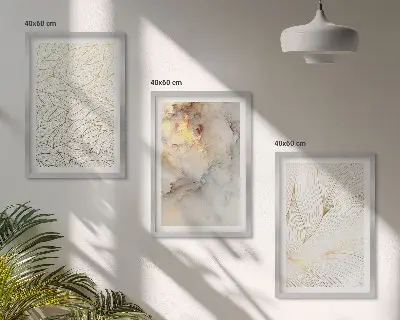 Three-piece abstract marble leaf wall art with leaf patterns