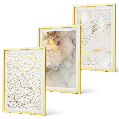 Three-piece wall art piece Leaves patterns marble abstract