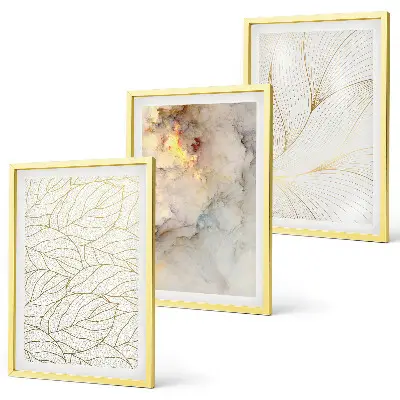 Three-piece abstract marble leaf wall art with leaf patterns