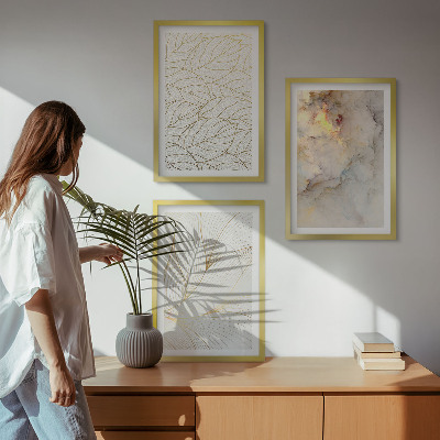 Three-piece wall art piece Leaves patterns marble abstract