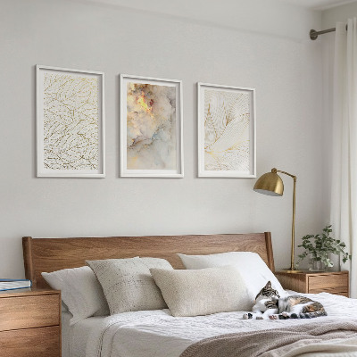 Three-piece wall art piece Leaves patterns marble abstract