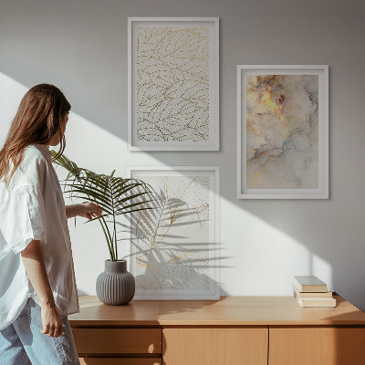 Three-piece wall art piece Leaves patterns marble abstract