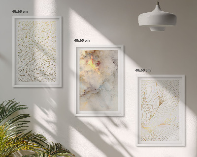 Three-piece wall art piece Leaves patterns marble abstract
