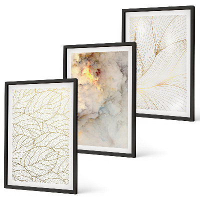 Three-piece wall art piece Leaves patterns marble abstract