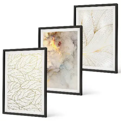 Three-piece abstract marble leaf wall art with leaf patterns