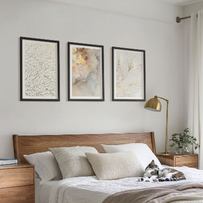 Three-piece wall art piece Leaves patterns marble abstract