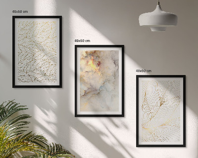 Three-piece wall art piece Leaves patterns marble abstract