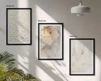 Three-piece abstract marble leaf wall art with leaf patterns