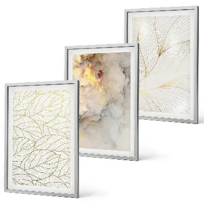Three-piece abstract marble leaf wall art with leaf patterns