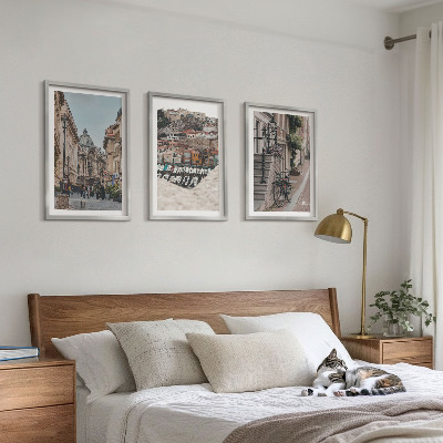 Set of 3 framed wall art pieces The charming streets of the city's port