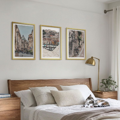 Set of 3 framed wall art pieces The charming streets of the city's port