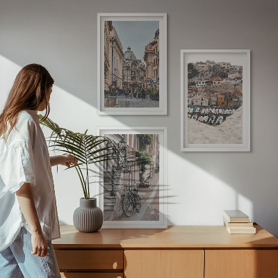 Set of 3 framed wall art pieces The charming streets of the city's port