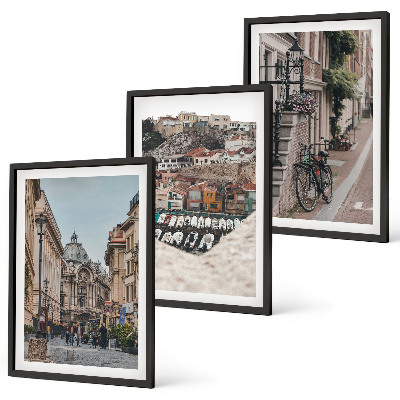 Set of 3 framed wall art pieces The charming streets of the city's port