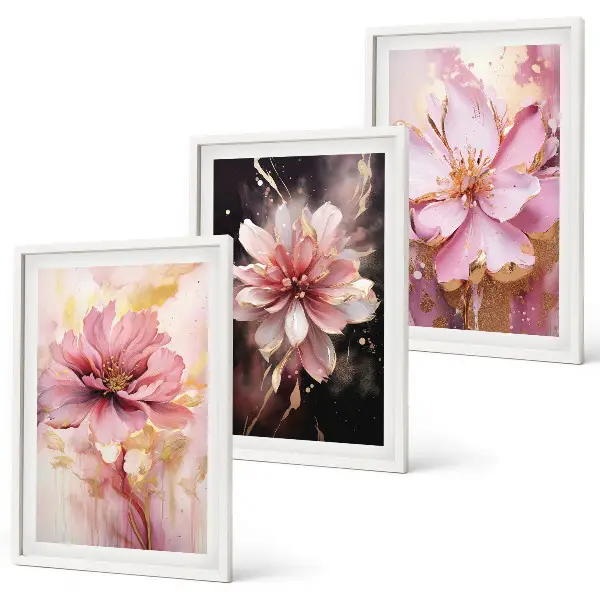 Three-piece floral wall art set with white roses