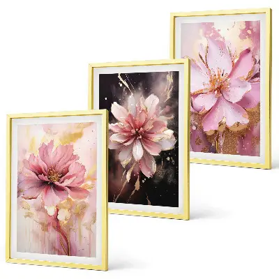 Three-piece floral wall art set with white roses
