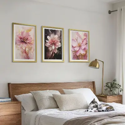 Three-piece floral wall art set with white roses