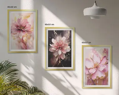 Three-piece floral wall art set with white roses
