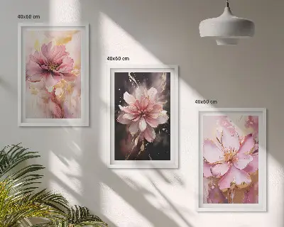 Three-piece floral wall art set with white roses