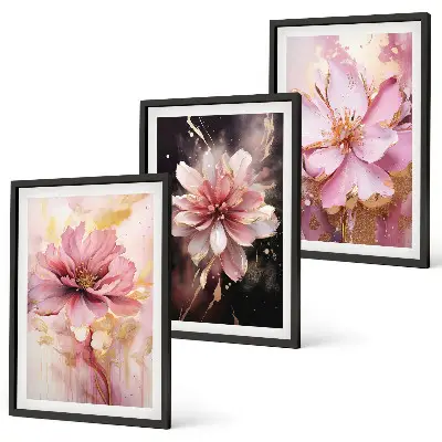 Three-piece floral wall art set with white roses